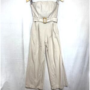 Monteau LA XS Linen‎ Strapless Jumpsuit Belt Beige Pleated Cleangirl Summer Cute